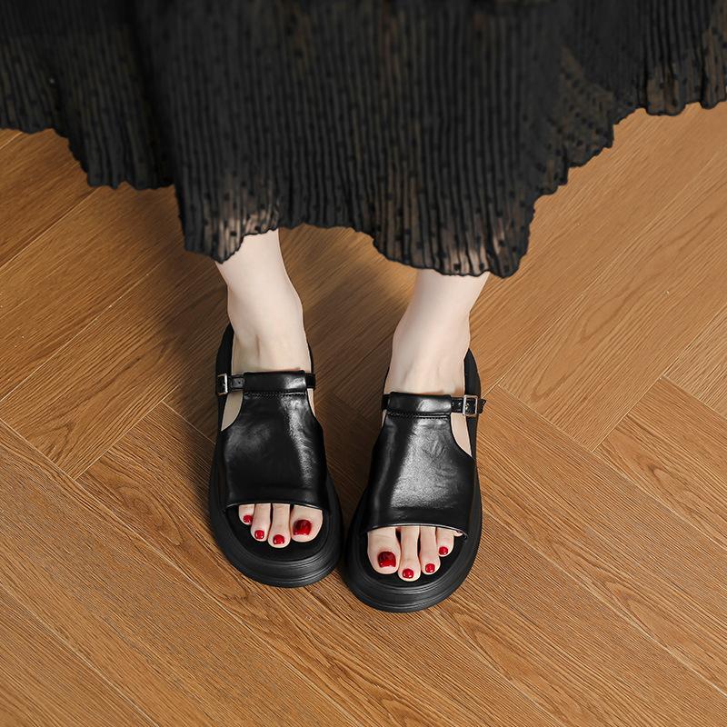 Comfort~ Retro word with casual heightening platform sandals women's summer new flat-bottomed Roman sandals