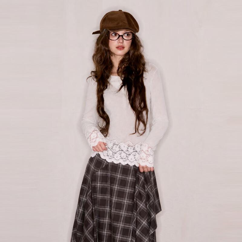Sancai 2026 Winter Lace Trim Long Sleeve T-Shirt