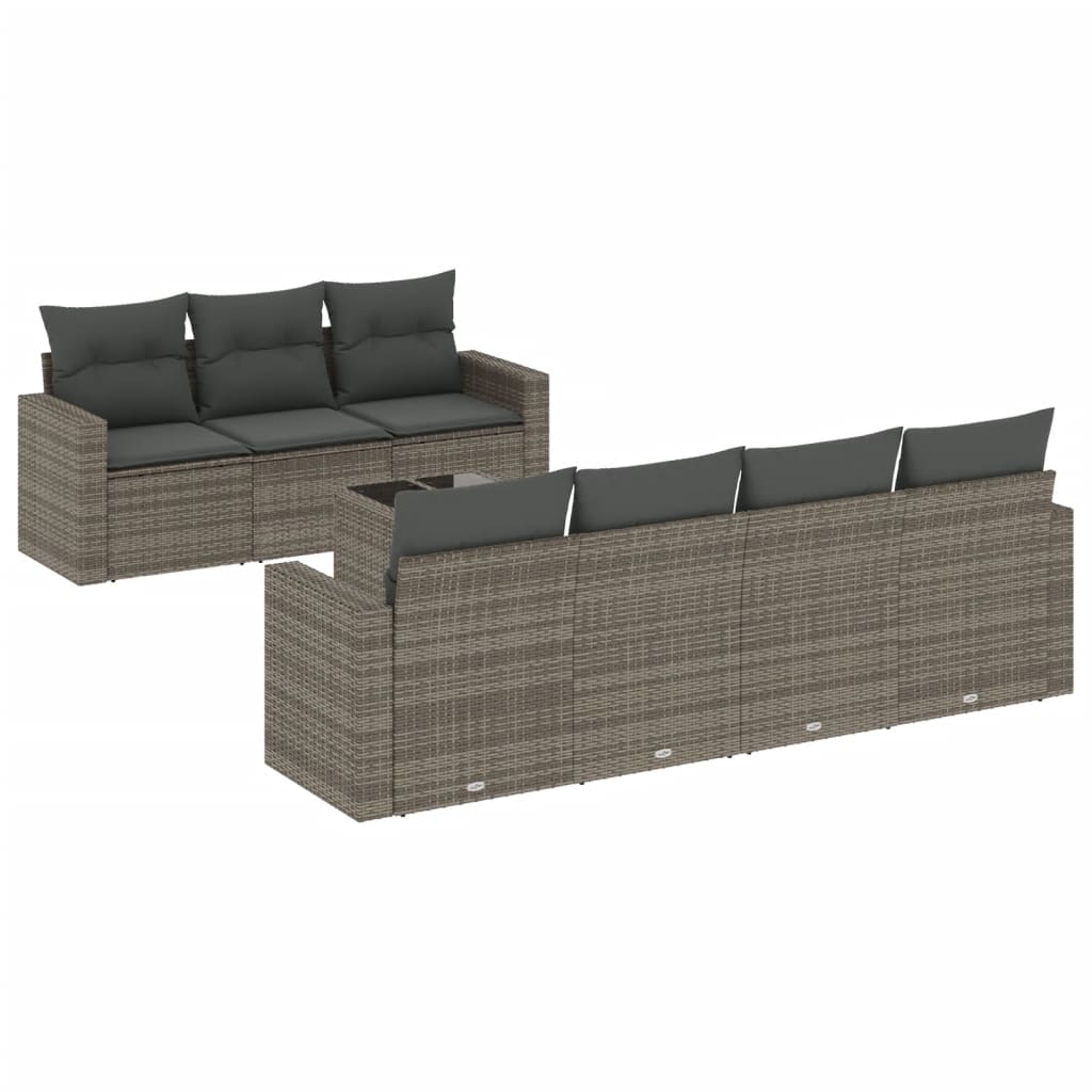 8 Piece Garden Sofa Set with Cushions Gray Poly Rattan