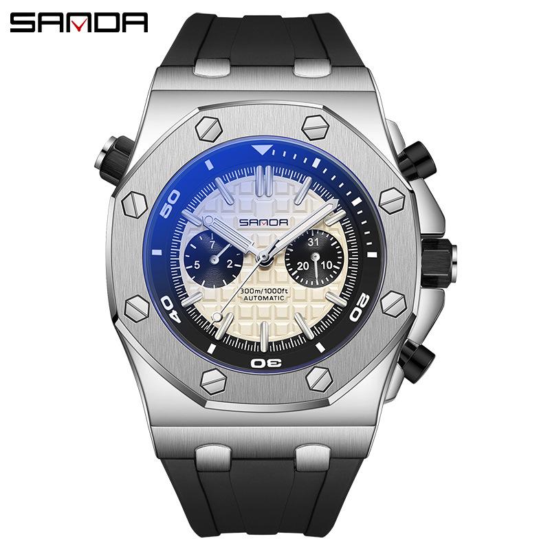 Sanda Men s Trendy Mechanical Quartz Watch with Bar Index Scale