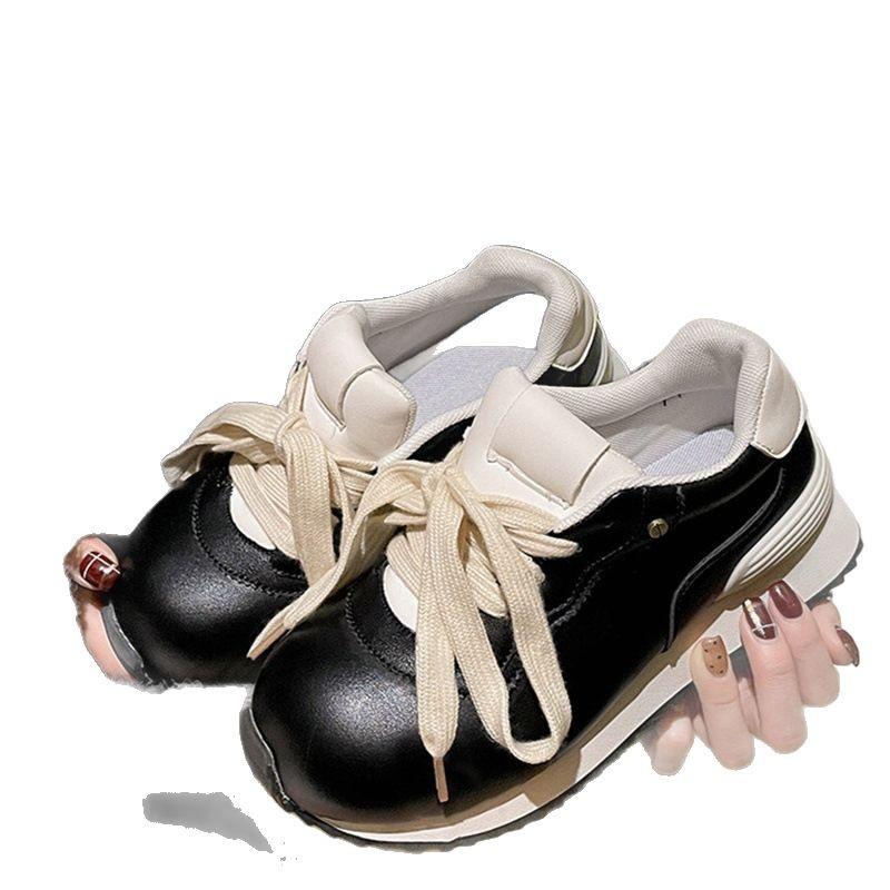 2025 early spring retro wind big head shoes women's new thick-soled heightening casual sports shoes versatile casual shoes