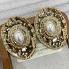 Fashion Diamond-Encrusted Resin Oval Stud Earrings Retro Court Style Temperament Earrings Light Luxury High-End Ears