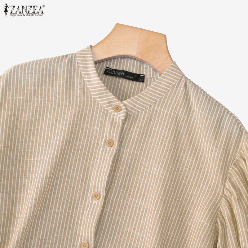 ZANZEA Women Casual Round Neck Loose Short Sleeve Stripe Blouse