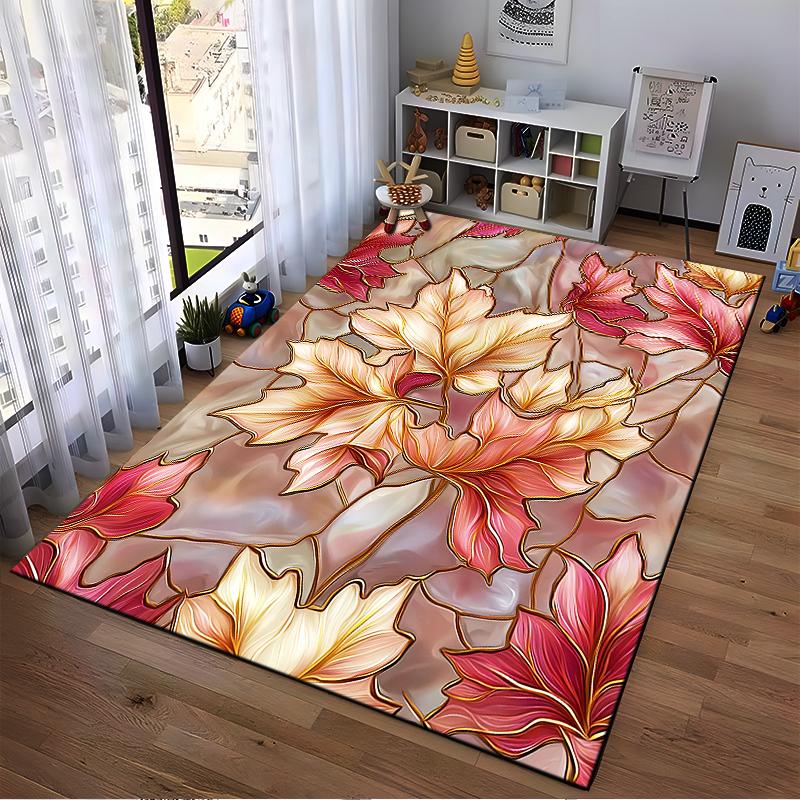 Autumn Leaf Pattern Carpet for Living Room, Pink and Beige Design Suitable for use as an anti-slip for living room bedroom sofas