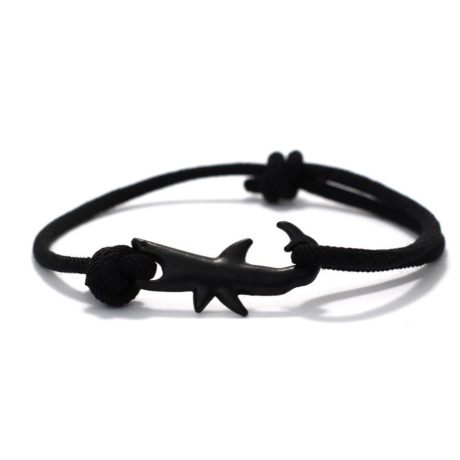 Marine Style Men Bracelet Black Shark Dolphin Braslet Sliding Adjustable Nautical Wrap Rope Braclet Beach Sports Cycling Jewelry