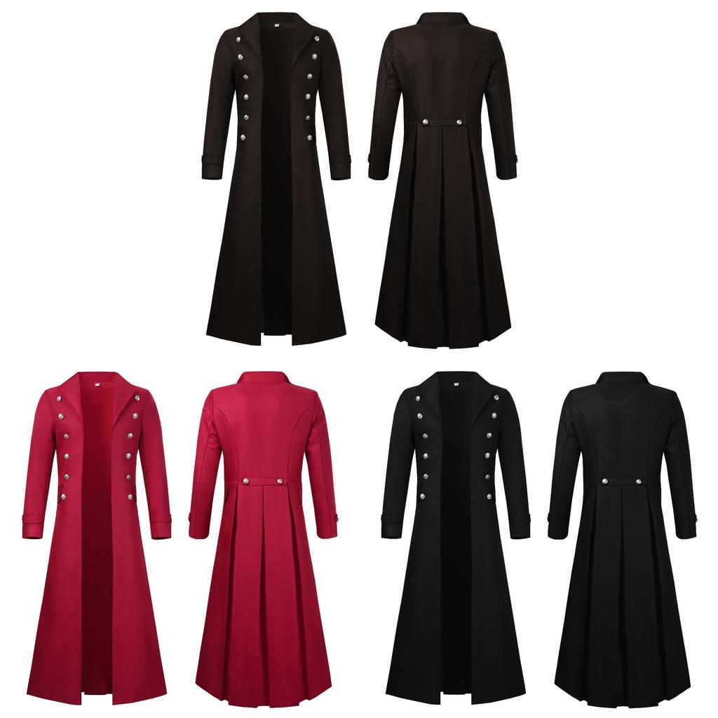 Cappotto Medievale Steampunk Gotico con Chiusura Doppiopetto per Cosplay e Giochi di Ruolo