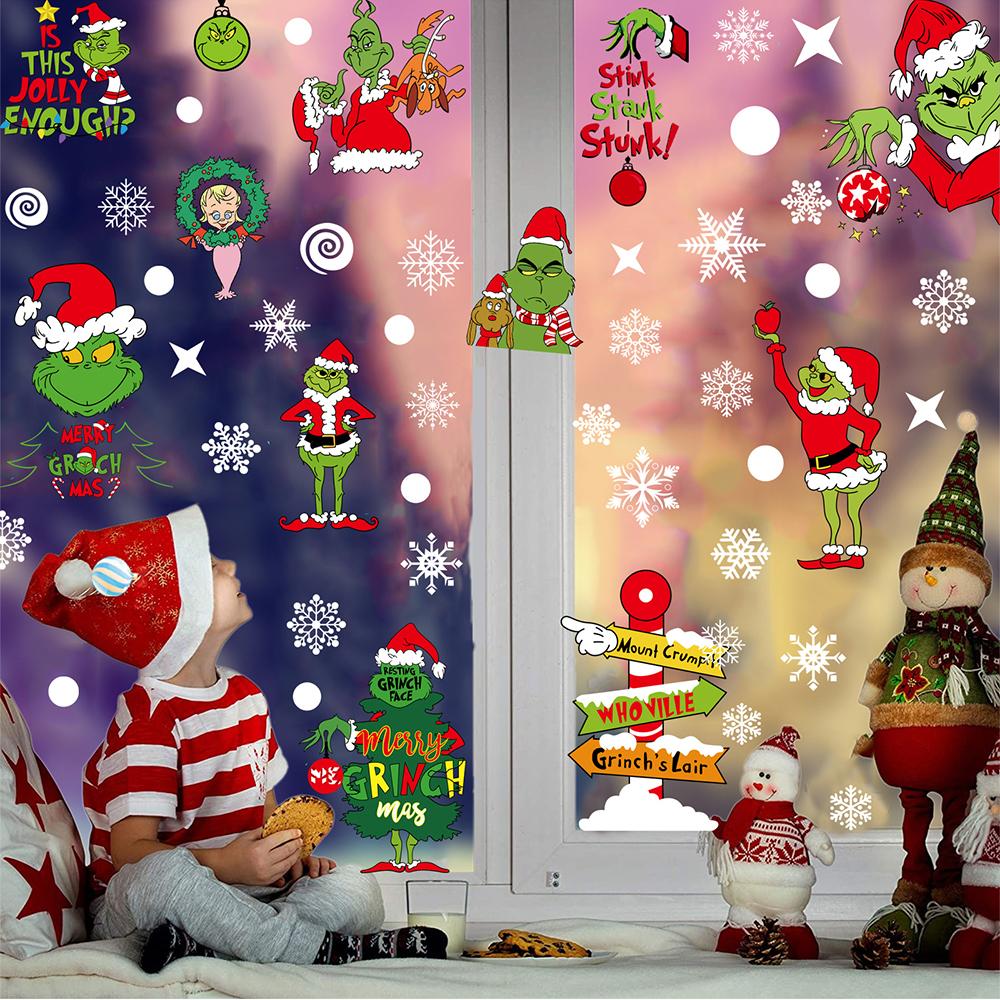 9 Sheet Christmas Window Double-Side Stickers for Home School Office Decoration