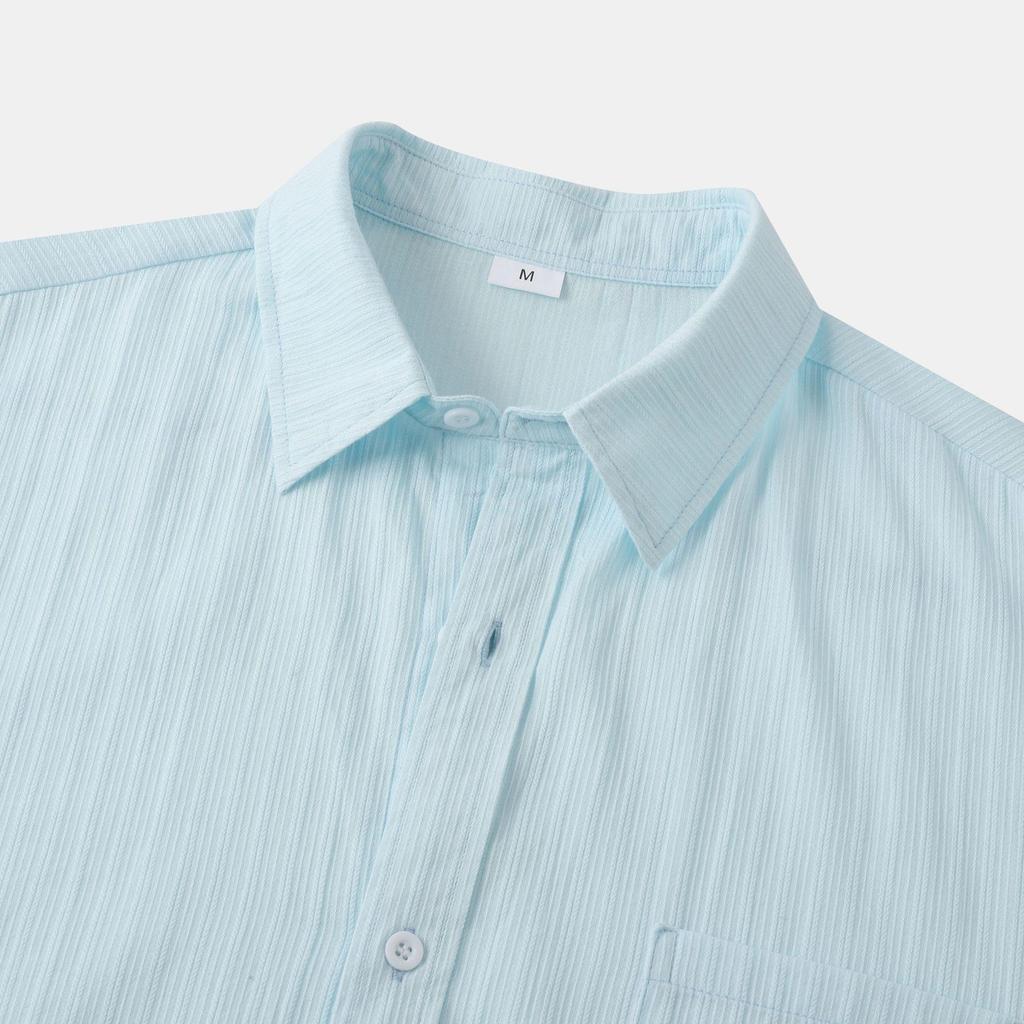 2025 Summer European & American Men's Waffle Short Sleeve Solid Color Casual Shirt