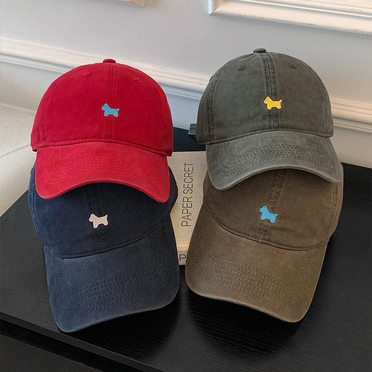 Simple Puppy Embroidery Young Couple Versatile Old Baseball Cap Street Male and Female Students Curved Brim Cap