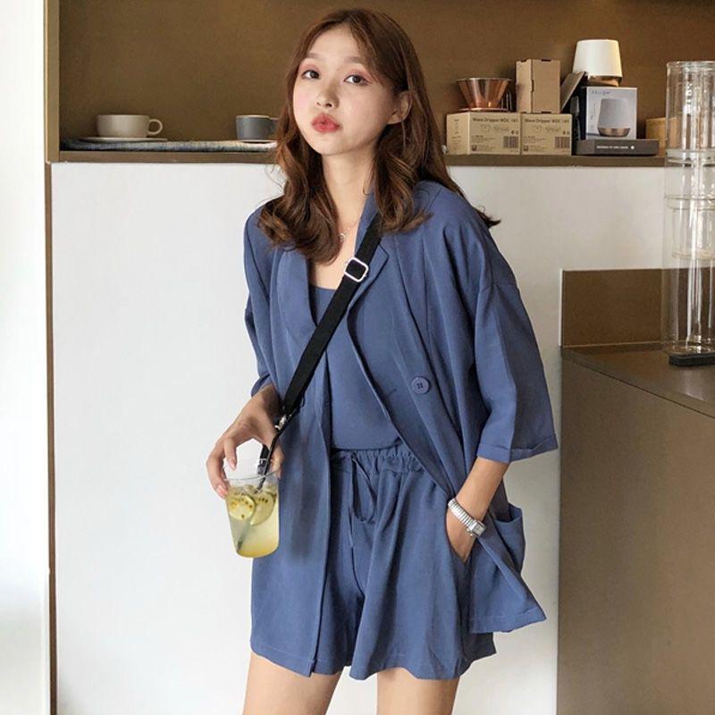 2026 Women's Korean Style 3-Piece Summer Set: Loose Camisole, Shorts & Jacket