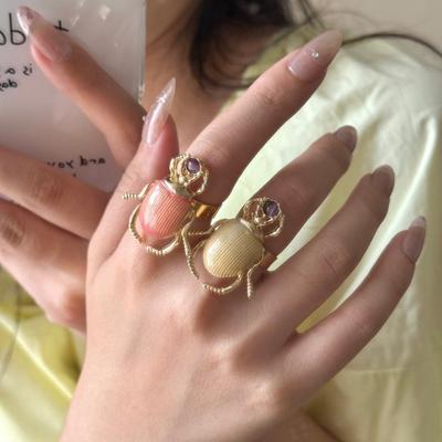 Macaron Color Retro Insect Ring Enamel Enamel Beetle Ring Edgy Look Beetle Opening Ring Couple