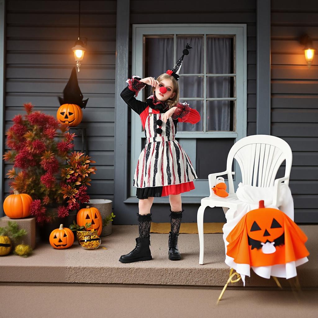 Children's Fashion Halloween Funny Costumes Horror Dolls Soul-breaking Clown Dress