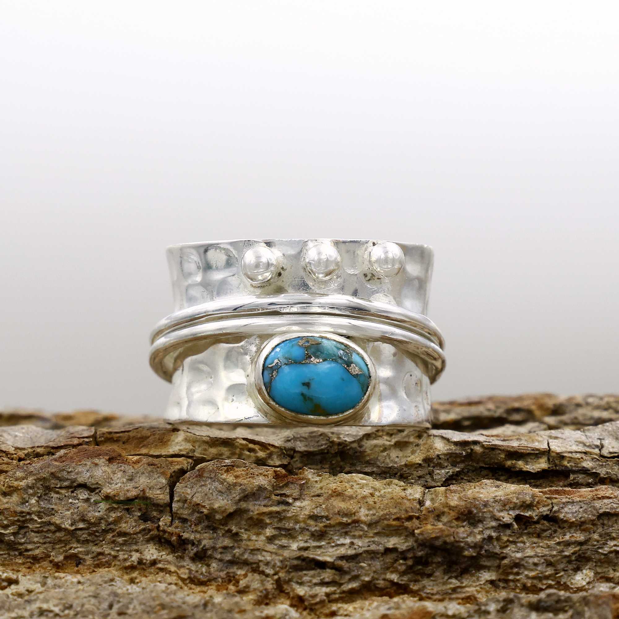 

Кольцо из голубого медно-бирюзового драгоценного камня, кольцо из стерлингового серебра 925 пробы, богемное кольцо, эффектное кольцо, серебряные украшения 10