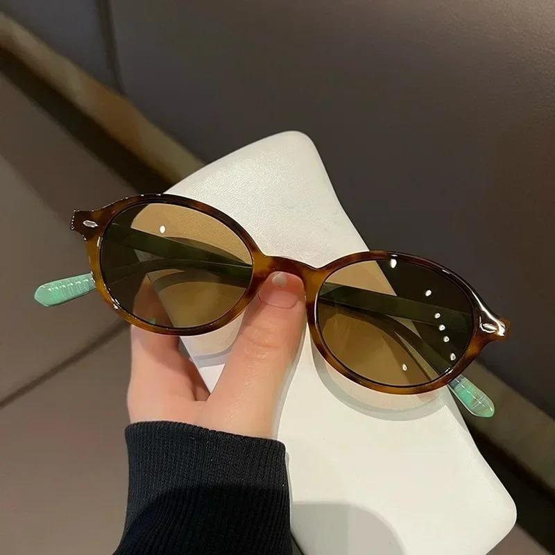 Retro Korean Cat Eye Oval Frame Sunglasses Trendy Leopard Print Outdoor Sunglasses Y2K Small Frame UV Resistant Sunglasses as picture