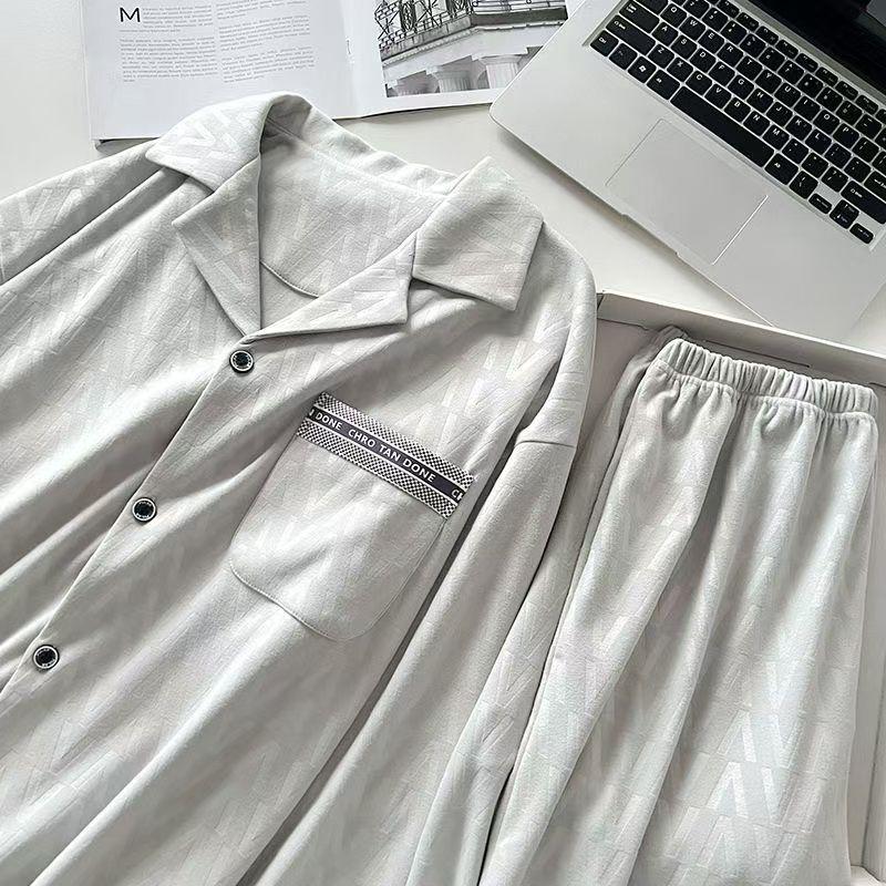 Gande Sammets Herrpyjamas: Höst/Vinter 2025, Varm Hemmadräkt i Större Storlekar, Kan Bäras Utomhus, Tvådelat Set