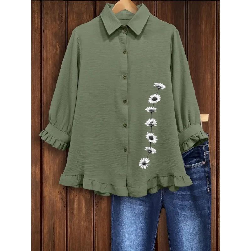 QICED Women's Fashion Casual Long Sleeve POLO Neck Blouses & Shirts Casual Chic