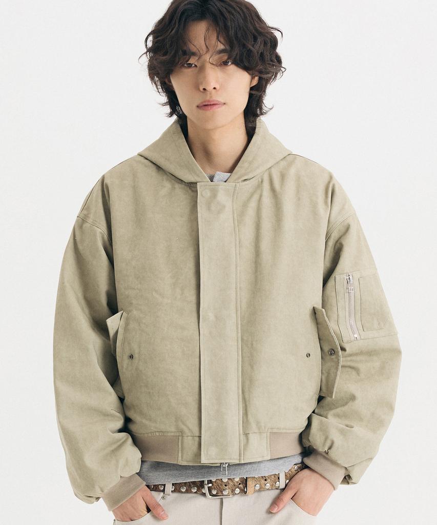 Then Our Flight Washed Hooded Jacket (Beige)