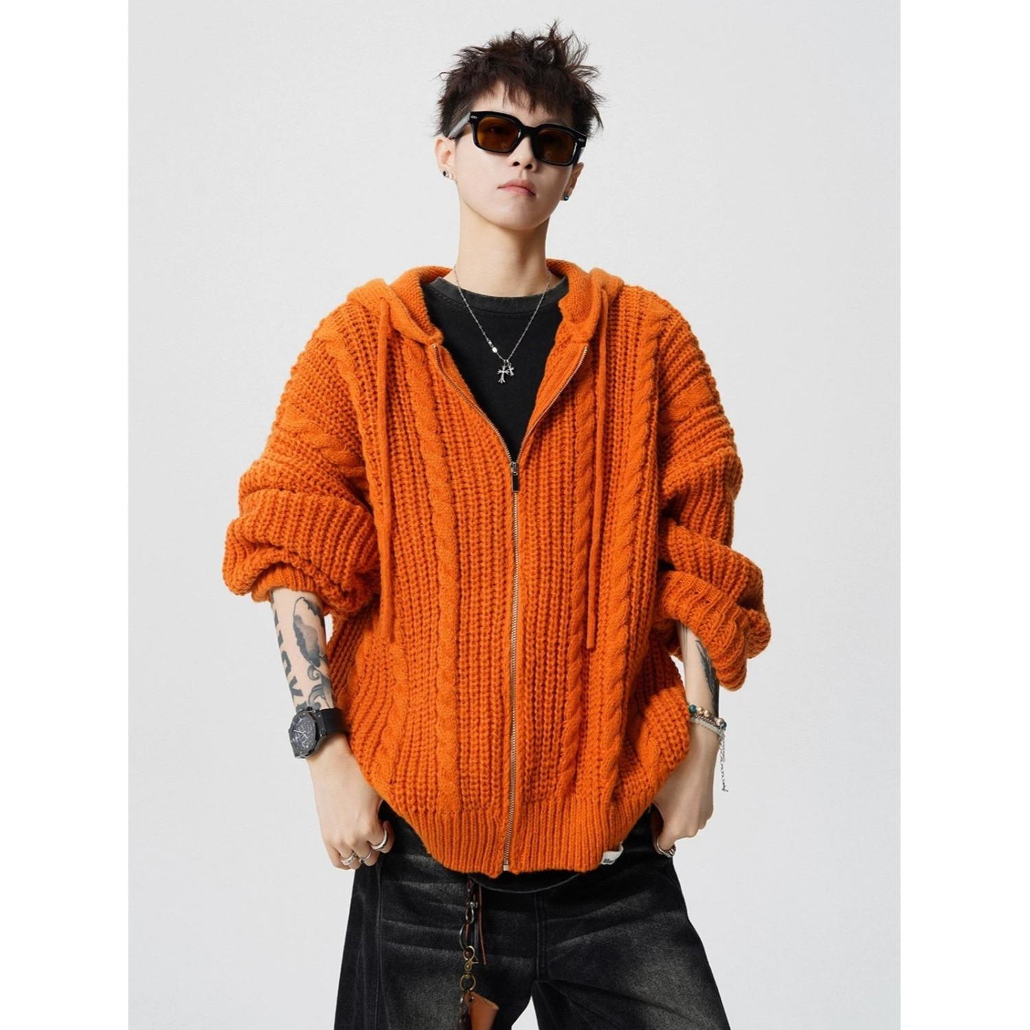 Unisex Cable Knit Hooded Sweater - Relaxed Fit for Spring & Autumn L