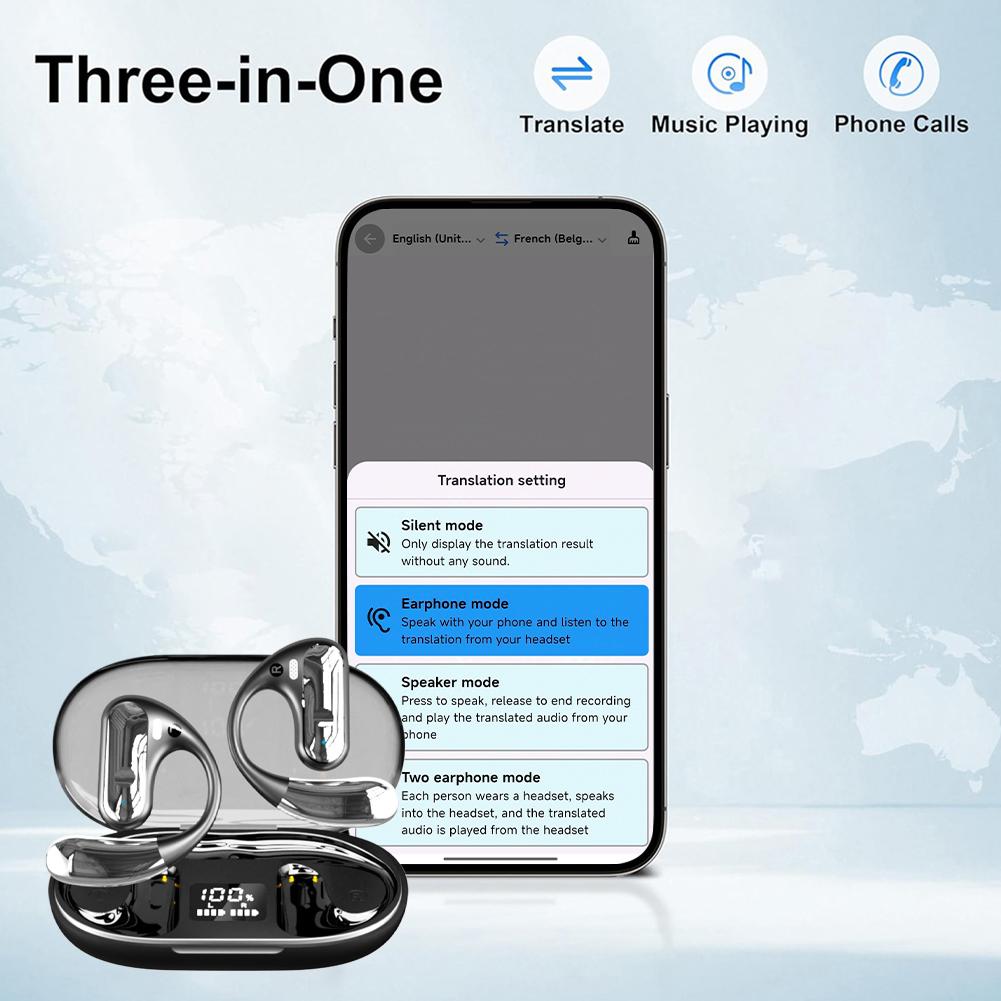 144 Languages AI Translator Earbuds Bluetooth-Compatible 5.3 Wireless Earphone Waterproof Translation Device for Running/Workout