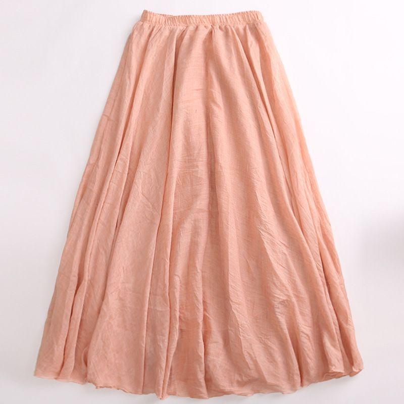Solid Color Elasticwaist LooseA-Line Skirt Pure Color Elastic Waist Loose Long Dress