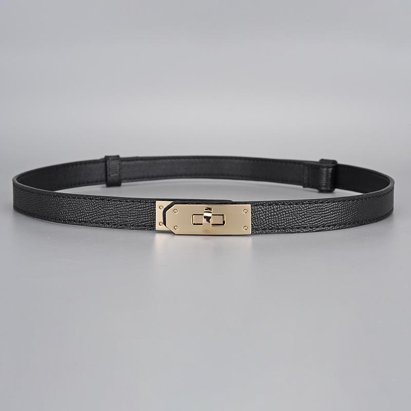 

2024 Ретро женский тонкий пояс, летний узкий пояс из натуральной кожи, универсальный тонкий пояс на талии, одинаковые украшения для платья 105cm чёрный