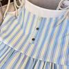 2025 Women's Summer Seaside Striped Spaghetti Strap Long Dress - French Style