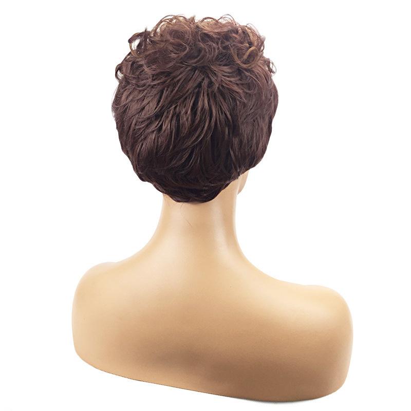 Synthetic Old Woman Wig Curly Short Haircuts Mommy Wig with Side Bangs Heat Resistant Afro Kinky Curls Casual Style Natural Wig
