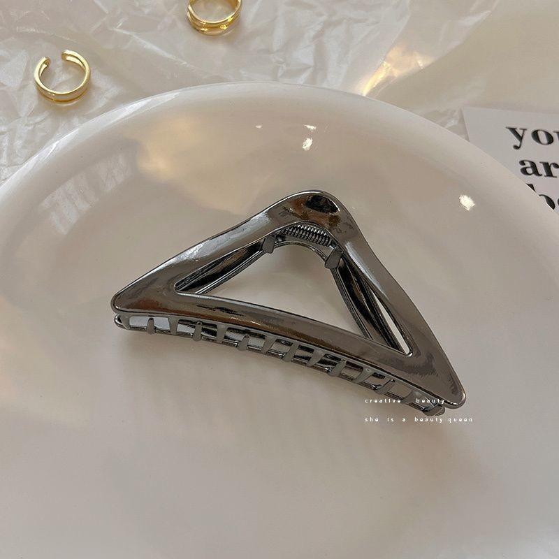 Silver Textured Metal Shark Hair Claw - Women's Stylish Updo Clip Accessory