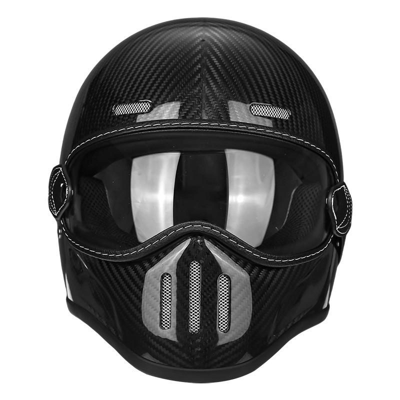 Vintage-Style Full Face Motorcycle Helmet Carbon Fiber Fiberglass Retro Cruiser Men Women Universal Fit