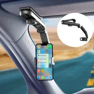 Car Phone Holde Multifunctional 360° Rotating Sun Visor Cell Phone Holder for IPhone/Samsung/Android Vehicle Rear View Mirror