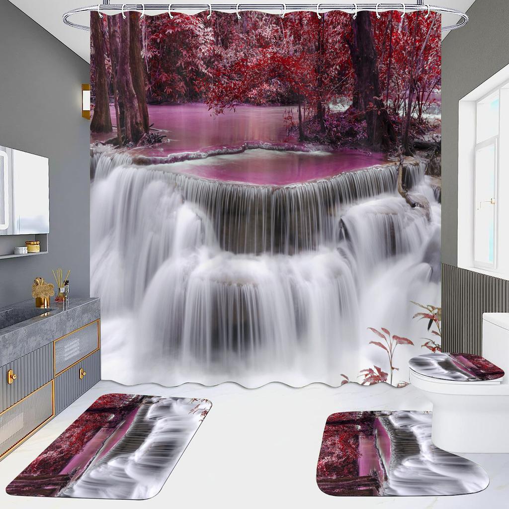 High Definition Digital Printing Shower Curtain Four-Piece Set Of Non-Punching Bathroom Bathroom Bathroom Partition Curtain Landscape