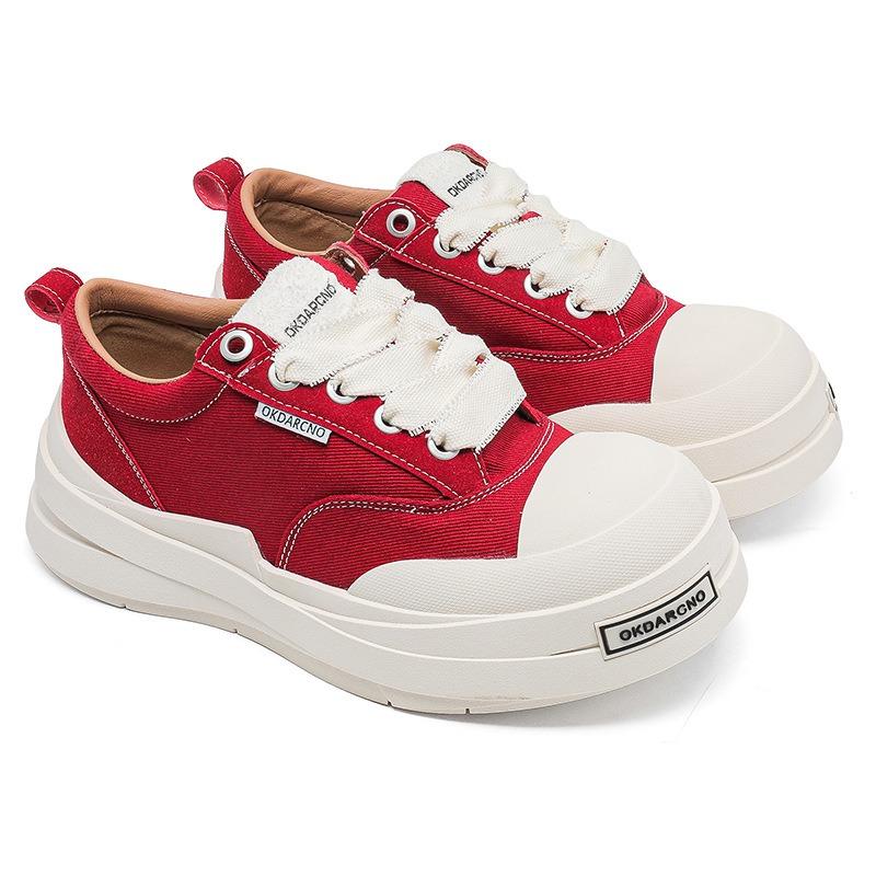 2518 Bandage Canvas Shoes Black and White Couple Big Head Shoes Guochao Platform Men's Shoes Trend Versatile Heightening Board Shoes