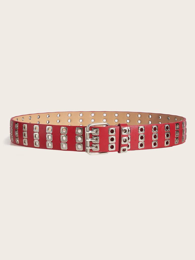 Double Row Retro Belt Iron Buckle Hollow Pattern Stylish Jeans Streetwear Looks