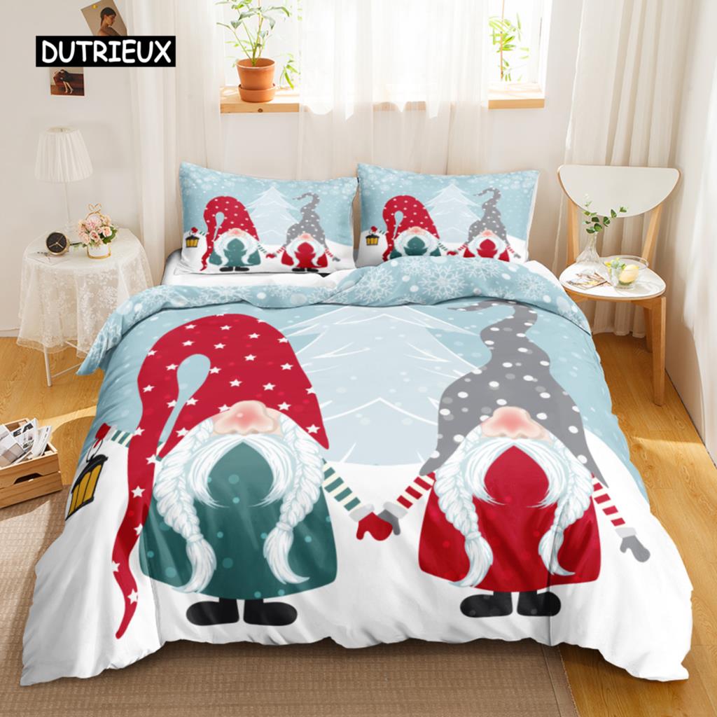 Christmas Duvet Cover Set Winter Polyester Bedding with Zipper Ties for All Season Double Queen King Size Holiday Decor