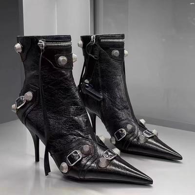 Fashion Luxury Designer Women's Ankle Boots Stylish Elegant Pointed Toe Shoes Thin High Heels Women's Short Boots