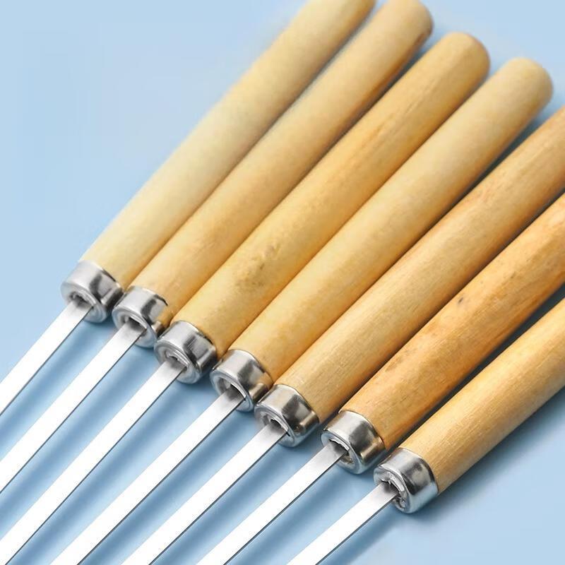 ZISIZ Stainless Steel BBQ Skewers with Wooden Handle