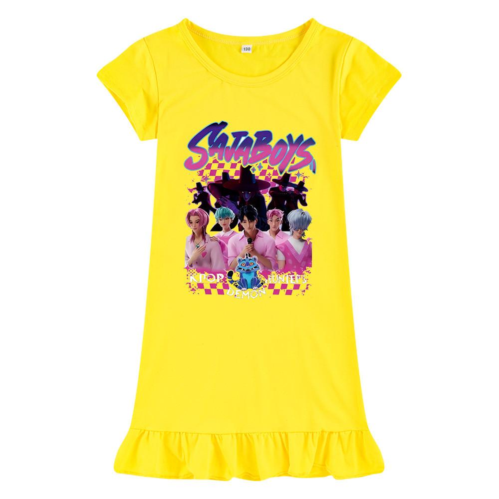 M1229 Kinder Mädchen Sajaboys Kpop Rumi Zoey Mira Print Kurzarm Rüschenkleid