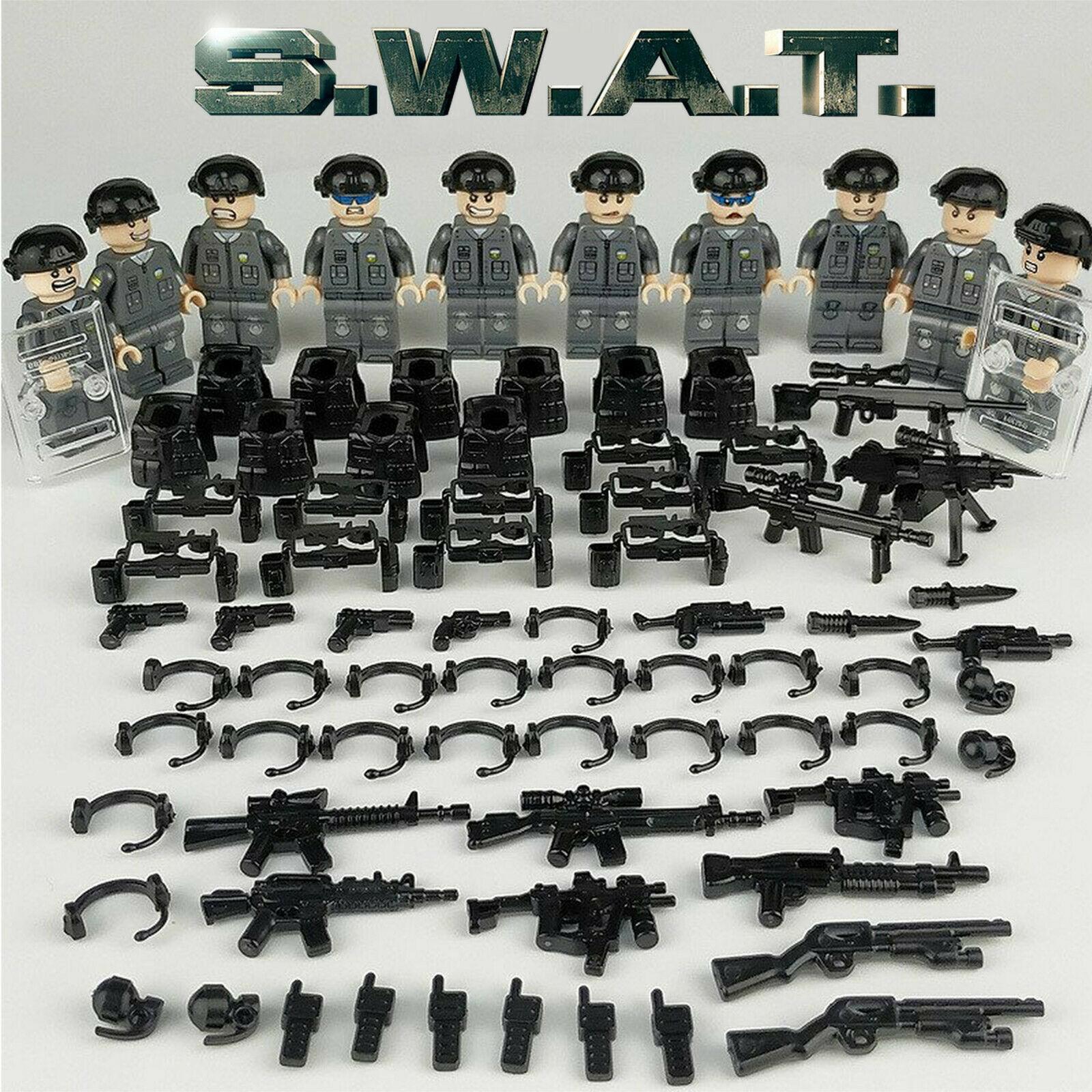 

10 Figure Set Swat Military Mini Army Soldier Guns Weapons Building Blocks Toy