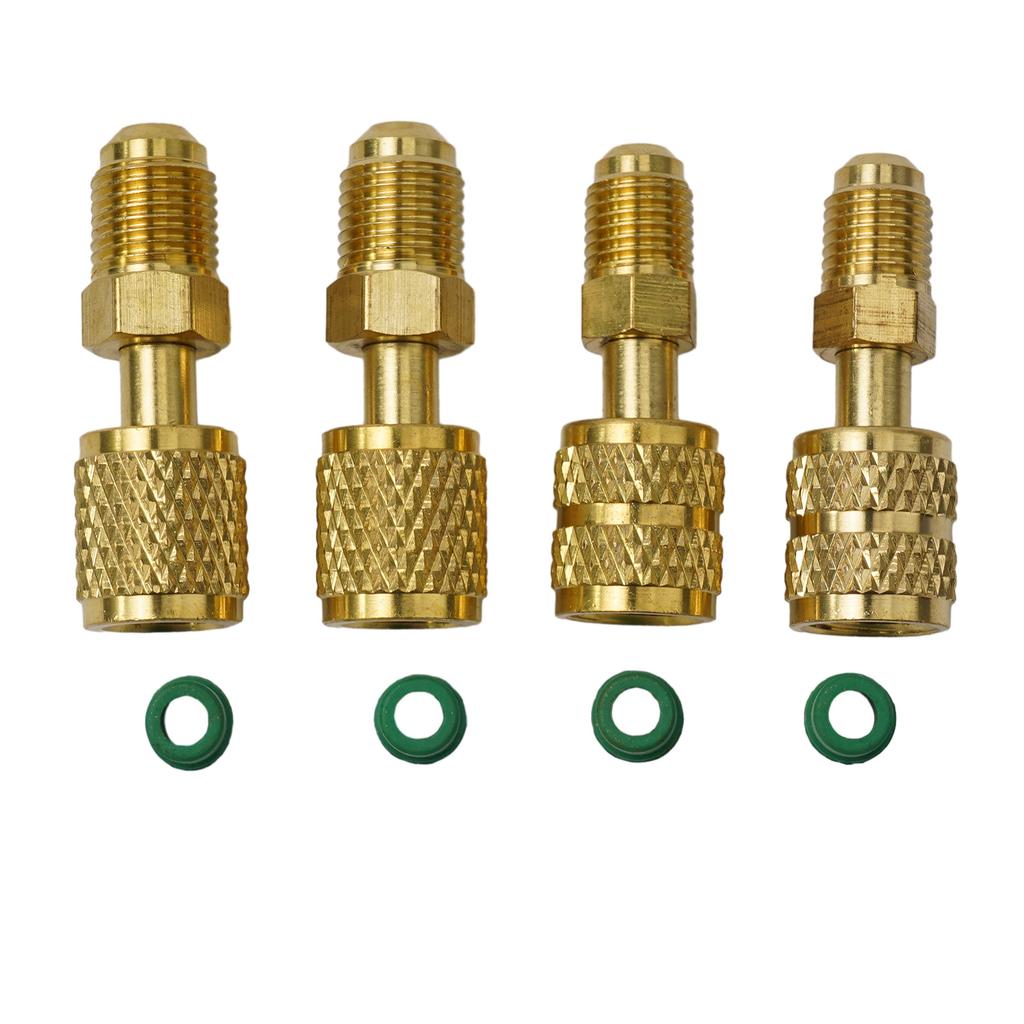 R410a R32 R22 HVAC Adapter Set 4pcs 5/16 SAE To 1/4 SAE Quick Couplers Brass Construction for Professional HVAC Tools and Repair