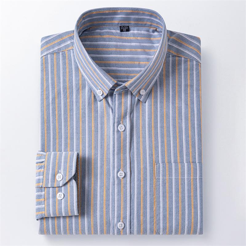 100%Pure Cotton Men Long Sleeve Shirt for Oxford Shirt Men Plaid Work Casual Shirts Regular-Fit Social Shirt Male Clothing S-6XL