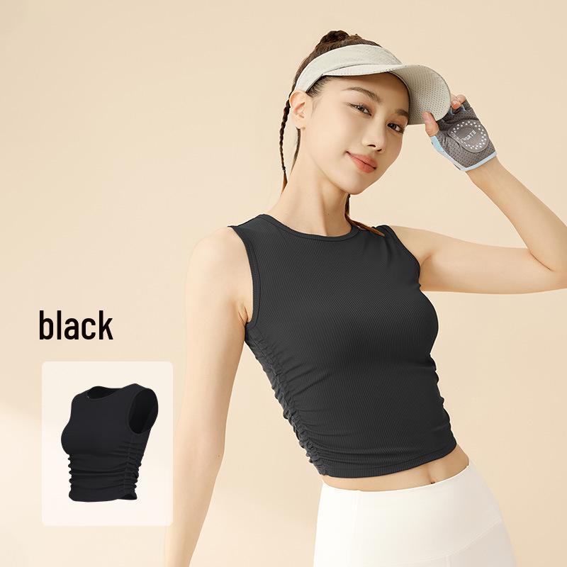 

Juyi Hall Summer Double-Sided Ruched Ribbed Sleeveless Yoga Tank Top - Slim Fit, Waist-Hugging Sportswear for Women. S