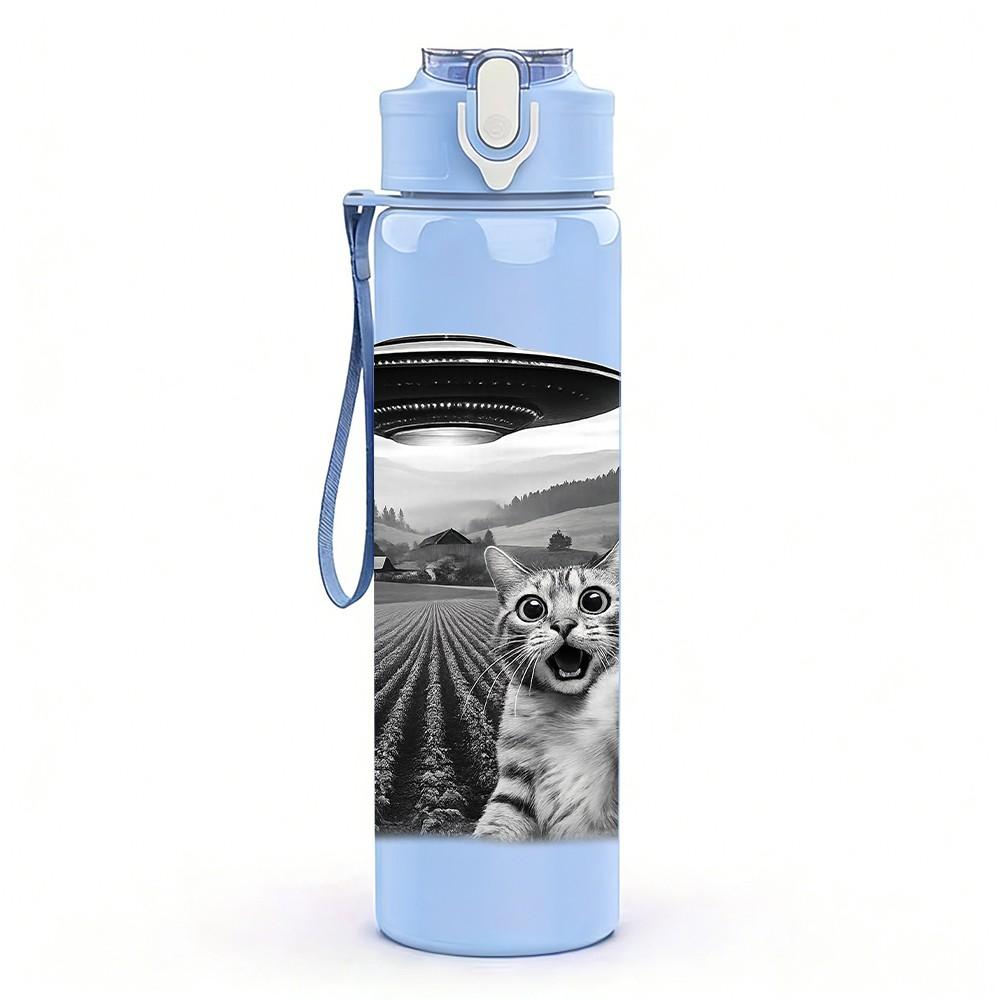 1PC UFO Alien Farm Abduction Print 750ml Color Plastic Sports Water Bottle Leakproof Flip Straw Lid Suitable for Sports Office Home Use
