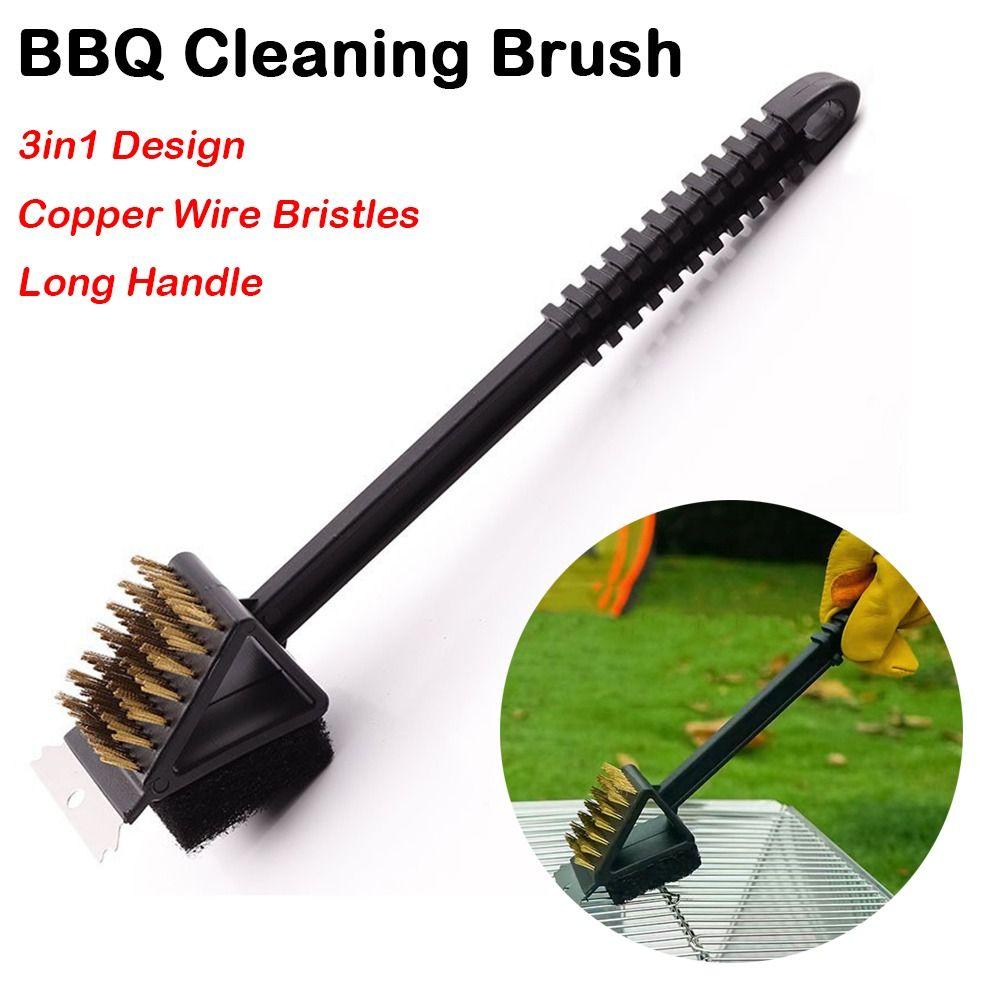 3in1 BBQ Cleaning Brush Long Handle Grill Net Cleaner Durable Barbecue Cleaner Outdoor Bbq