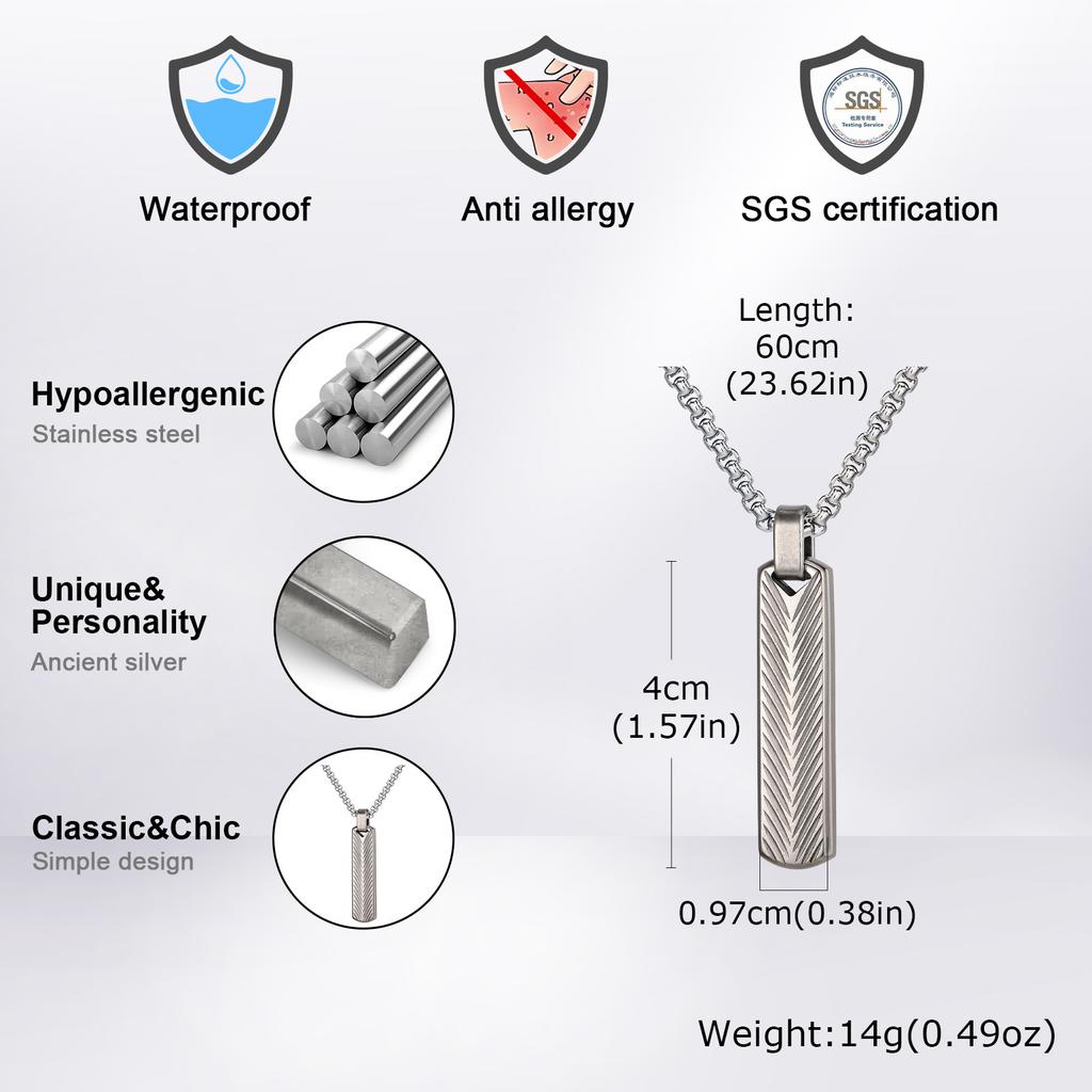 Vnox Men's Punk Vertical Pendant Necklaces, Stainless Steel Long Bar Retro Collars, Male Simple Casual Jewelry Gifts for Him