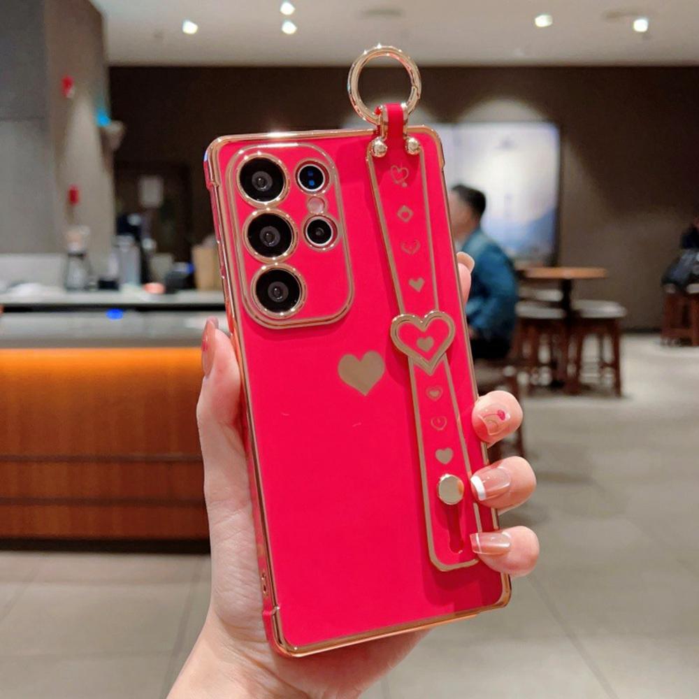 For Samsung Galaxy S26 Ultra Case Wristband Kickstand Electroplated Love Heart TPU Phone Cover Finger Holder