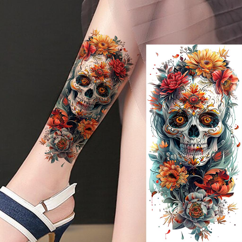 1 Sheet Butterfly Watercolor Flower Tiger Temporary Tattoos For Women Men Adults Fake Phoenix Parrot Lotus Tattoo Sticker Sleeve