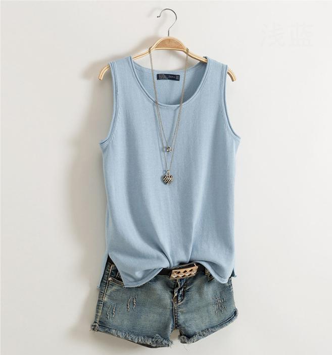 Cotton and Linen Camisole Women's Summer I-shaped Sleeveless Knitted Bottoming Shirt Short Outer Wear Loose Solid