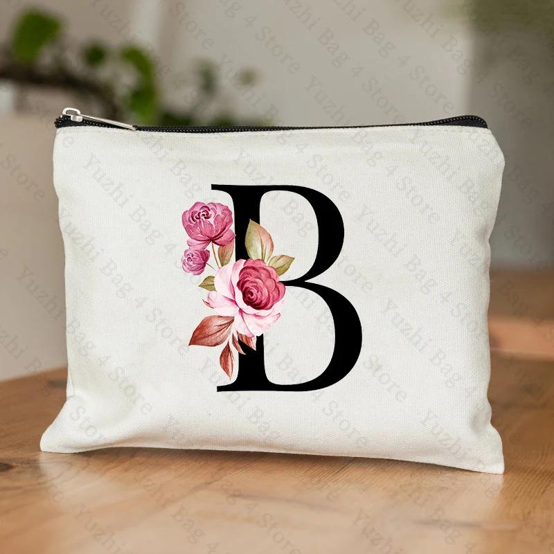 A-Z Alphabet Cosmetic Storage Bag Initial Graduation Gifts for Teacher Flowers Print Toiletry Bag for Bridesmaids Wedding Gifts