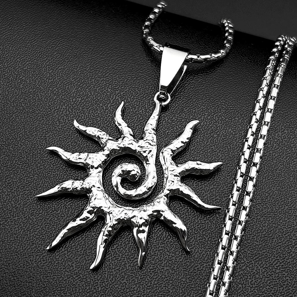 Spiral Sun Pendant Necklace For Women Men Stainless Steel Silver Color Daily Wear Boho Vintage Chic Neck Chain Gift Jewelry
