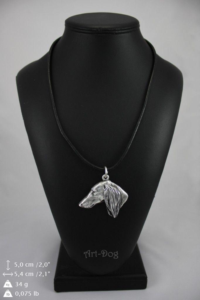 Saluki, Persian Greyhound, Arabian hound - Dog necklace in gift box, silver-plated locket for dog fan, striking pendant by Art-Dog brand
